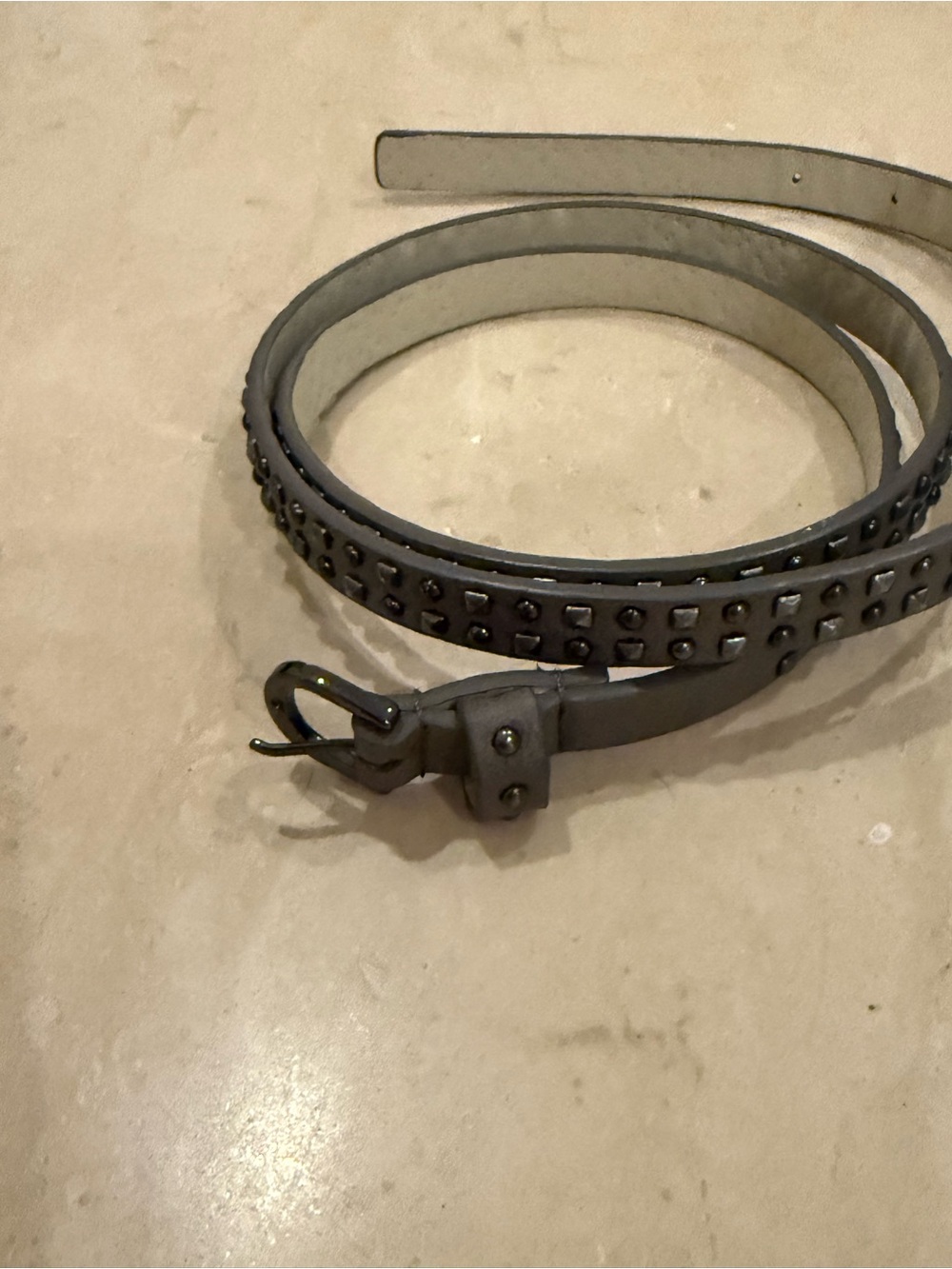 Slim Grey Leather Belt with Silver studs and hardware